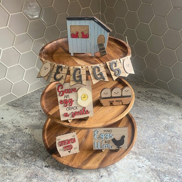 Handmade Save An Egg Tiered Tray Set (Tray Not Included) - Picture 1 of 10